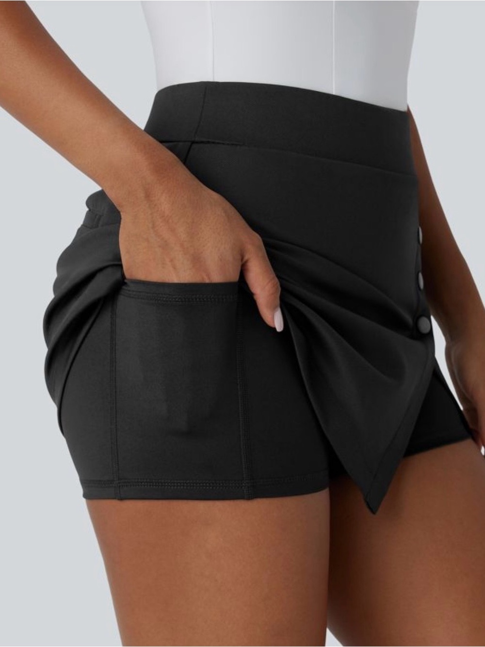 HALARA Black High-Rise Button Side Mini Skort Size M - Picture 3 of 10